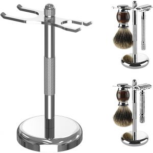 ERYI-Support Pour Rasoir Et Blaireau, Support De Luxe En Acier Inoxydable Pour Blaireau De Rasage, Organiseur De Salle De Bain, Support Pour Rasoir Compatible Avec Merkur 23C (Argent) - Neuf