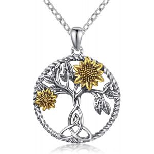 Collier Tournesol En Argent Sterling 925 Avec Pendentif En Forme De Marguerite/Rose/Pierre De Lune, Tournesol, Arbre De Vie, Bijoux Pour Femmes, Filles, M&egrave;res, 18 Zoll + 2 Zoll, Argent - Neuf