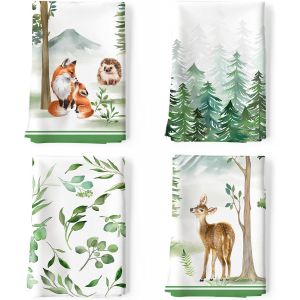 Eryi-Noël Torchons De Cuisine Coton Vaisselle Lot De 4, Serviettes De Cuisine Torchon Vaisselle 100% Coton Avec Accroche Très Absorbant Serviettes De Bar 48 X 70cm Animaux De La Jungle - Neuf