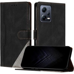 KAL-&Eacute;tui Pour Xiaomi Redmi Note 12 Pro 5G /Poco X5 Pro 5G, Housse En Cuir Pu Avec [Protection Antichoc Tpu] [Fonction Support] [Porte-Cartes ] Coque Pour Redmi Note 12 Pro 5G - Noir - Neuf