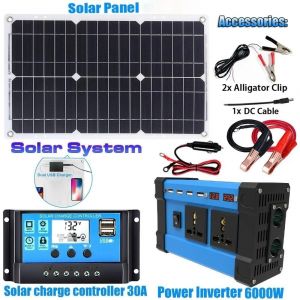 Système de production d'énergie solaire, onduleur 110V/220V 6000W, panneau solaire 12V 30A, contrôleur, Kit complet de production d'énergie, chargeur-KX BLUE 220V 6000W - Neuf