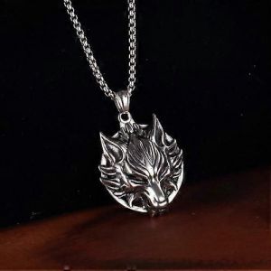 Hip Hop Style Européen Et Américain Grande Tête De Loup Pendentif Punk Collier Tendance Hommes Rétro Titane Acier Loup Totem Accessoires Acier Inoxydable Ornam - Neuf