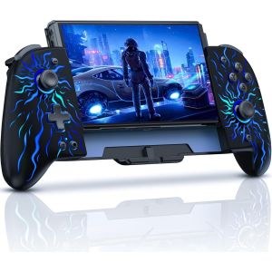 Manette Sans Fil Pour Mode Portable Avec Turbo/1000 Mah/Programmable/Gyroscope 6 Axes, Grande Poignée Pour Switch/Oled (Flammes) - Neuf