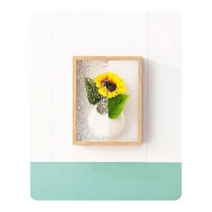 Vase Mural D&eacute;coratif avec Cadre Acrylique Ondul&eacute; et Vase C&eacute;ramique Blanc, Design Tableau Moderne pour Fleurs S&eacute;ch&eacute;es ou Hydroponie - Neuf