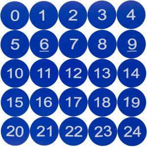 Plaques d'immatriculation rondes en plastique num&eacute;rot&eacute;es sans trou de 0 &agrave; 100 mm Bleu - Neuf