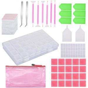 Ayuhr-Ensemble D'accessoires De Peinture Au Diamant 5d, 69 Pièces Outils De Diamant Avec Boîte De Rangement, Stylo, Pince À Épiler, Cire, Stylo, Autocollant D'étiquette, Sac, Plateau - Neuf
