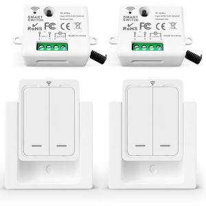CHECARZHN--NO1-Kit Interrupteur Sans Fil Va Et Vient Mini Émetteur Radio Sans Fil 433 Mhz Interupteur Sans Fil 150M Plage De Contrôle 2200W Commutateur Sans Fil Mobile (2 Interrupteur 2 Récepteur) - Neuf