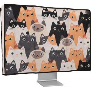 Housse &Eacute;cran Ordinateur Compatible Avec 27-28" Moniteur Housse &Eacute;cran Ordinateur - Protection D'&Eacute;cran Pc Moniteur En Lin - Orange-Noir-Blanc[COM915261] - Neuf