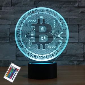 Bitcoin Veilleuse, Illusion 3d Avec Télécommande, 16 Couleurs, Lampes De Bureau Usb, Lampe De Table Pour Chambre À Coucher, Cadeaux Pour Décoration De La Maison - Neuf