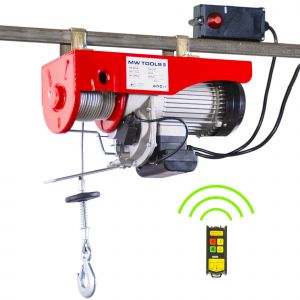 Palan &eacute;lectrique &agrave; c&acirc;ble 500/990kg 18/9m 1,6 kW 230 V t&eacute;l&eacute;commande SANS fil MW Tools SHN100018R - Neuf