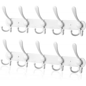 Porte Manteau Mural en Acier Inoxydable, Pat&egrave;res Porte Manteaux Crochet Mural pour Manteaux Serviettes Peignoirs (Blanc, 15 Crochets, 2pcs) - Neuf