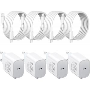 LORANKA-Lot de 4 c&acirc;bles de Charge USB C 25 W - Chargeur Rapide PD3.0 - Prise Type C - 25 W - Chargeur Mural avec c&acirc;ble de 1.8 m - Compatible avec iPhone 16/15/14/13/12/11/Galaxy S24/S23/S22 - Neuf