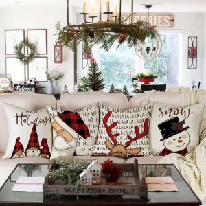 Cauc-Housse Coussin Noel 45x45 Lot De 4 Housse De Coussin Deco Noel Coton Et Lin D&eacute;coratif Taie D'oreiller 45 X 45 Cm Pour Chambre, Nanap&eacute;, Chaise, Lit Decoration Noel - Neuf