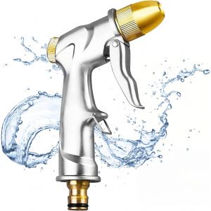JGD-Pistolet pulv&eacute;risateur pour tuyau d'arrosage avec buse enti&egrave;rement en laiton, pistolet &agrave; eau 100 % m&eacute;tal robuste, laver la voiture, nettoyer - Neuf