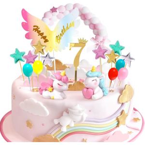 KALANKA-Decoration Gateau Licorne 7 An, Décoration Gteau Anniversaire Fille Licorne 7er, Deco Gteau Cake Cupcake Topper pour Enfant Fille Garçon Anniversaire - Neuf