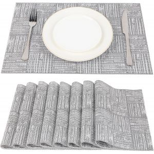 Tianyi-Lot De 8 Set De Table Résistant À L'usure À La Chaleur, Vinyle Sets De Table Lavable 45 Cm * 30 Cm, Gris - Neuf