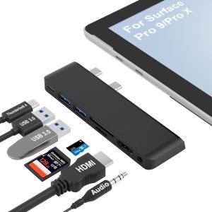 Stations d'accueil Surface Pro 9 Triple Moniteur, Dock Surface avec 4K HDMI, USB-C Thunderbolt 4 (Display+Data+100W PD), 2 USB 3.0, Audio 3.5mm, SD/TF, Adaptateur Hub pour Surface Pro 9/Pro X - Neuf