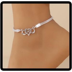 Eryi-Cristal Coeur Cheville Chanceux 8 Caractères Chaîne Plate Argent Bracelet Cheville Accessoires De Pied D'été Femmes Bijoux - Neuf