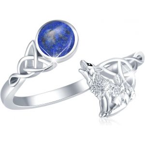 Yemaesre-Bague Loup En Argent Sterling 925 - Bague Réglable En Lapis-Lazuli - Cadeau De Saint-Valentin Pour Femme, Argent Sterling, Lapis Lazuli - Neuf