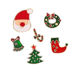6 Pcs No&euml;l &Eacute;mail &Eacute;pinglettes Ensemble No&euml;l &Eacute;mail Broches Kawaii No&euml;l Chapeau Arbre Chaussette - Neuf