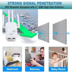 SUBZONAL-R&eacute;p&eacute;teur WiFi,Amplificateur WiFi Signal Booster,WiFi Extenders,4 Antennes,2 Ports LAN,Repeteur WiFi,Mode R&eacute;p&eacute;teur & Routeur & AP,Couverture WiFi de 200 m&sup2;, for Home and Outdoor (300M) - Neuf