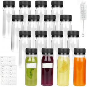 Mevronisshop-Lot De 16 Bouteilles Plastique 60ml, Bouteille Sensorielle Vide Pet Transparentes Avec Couvercles, &Eacute;tiquettes, Brosse, Petite Bouteille Plastiquepour Jus, Lait - Neuf