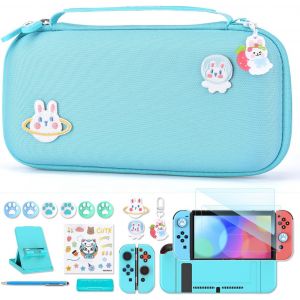 ERYI-Étui Ns Switch Accessoires Pour Ns Switch 18 En 1 Avec Etui De Transport Switch, Etui De Jeu Switch, Protection D'Ecran Switch, Support Switch, Poignées De Pouce Switch(Bleu) - Neuf