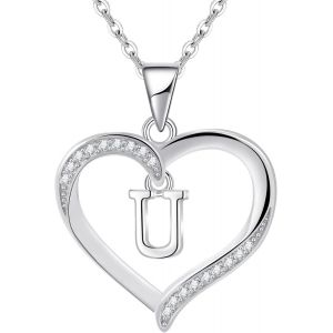 Kalanka-Pour Femme En Argent Lettre Initiale A-Z Coeur Collier Personnalisé Prénom Initial Collier Bijoux Femme Argent Cadeau Pour Anniversaire Fête Des Mères Saint Valentin - Neuf