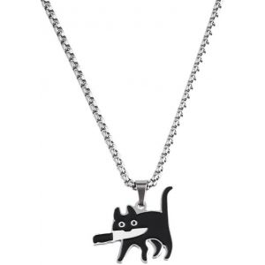 1 Pcs Collier Noir Pour Chat En Argent 925 Avec Pendentif En Forme De Chaton Avec Couteau, Joli Bijou Porte-Bonheur Pour Les Amoureux Des Chats, Femmes Et Hommes, Avec Coffret Cadeau Noir - Neuf