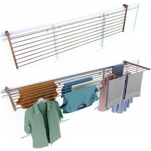 Duo&Eacute;tendoir Linge Exterieur de Balcon Rabattables&eacute;choir &agrave; Linge pour rambarde ext&eacute;rieur r&eacute;sistant en Acier Inoxydable et Aluminium pour terrassesbalcons et rampes Longueur 118 cm - Neuf