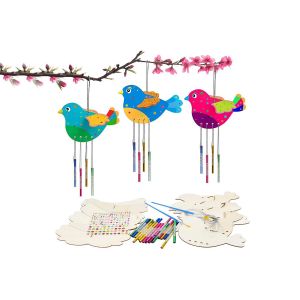 Kit de carillon &eacute;olien 3D en bois &agrave; faire soi-m&ecirc;me pour les enfants - Fabriquez vos propres carillons en forme d'oiseaux et d'ar&ecirc;tes de poissons - Neuf