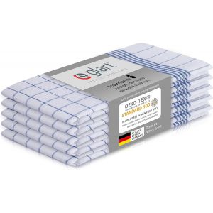 Eryi-48kb1 Lot De 5 Torchons De Cuisine, 50x70 Cm, 100% Coton Certifié Oeko-Tex, À Carreaux Bleus, Prélavés - Neuf