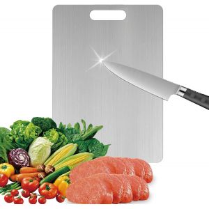 KALANKA-Planche a Decouper en Titane, 34 * 23CM Planche à Découper en Acier Inoxydable Multifonction, Planche à Découper en Titane de Qualité Alimentaire, Convient pour La Viande, Les Fruits et Légum - Neuf