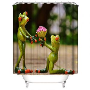 Rideau de douche animaux 180 x 200 cm (Amour), rideau de douche grenouille, rideau de douche imperméable en polyester avec 12 crochets pour décoration de Noël, rideau de salle de bain - Neuf