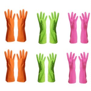 Gants de ménage et de cuisine, taille M, gants de nettoyage ultra doux et durables pour laver la vaisselle, les canalisations et le lavabo (6 paires orange, vert, rose) - Neuf