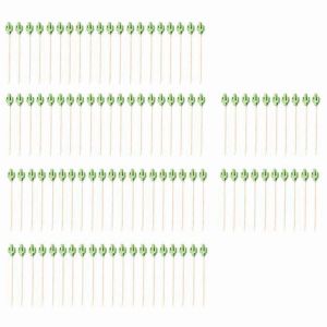 Lot De 100 Cure-Dents En Bambou Faits &Agrave; La Main,13 Cm,Motif Cactus Verts - Neuf