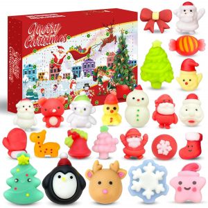 JEXNOVASHOP-Mochi Squishies Calendrier de l'Avent 2025 pour Enfant, Squishy Jouet Advent Calnedar avec 24 Squeeze Toy, Calendrier de Compte &agrave; Rebours de No&euml;l pour Gar&ccedil;ons, Filles, Cadeau de No&euml;l - Neuf