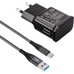 JGD-Chargeur Rapide Secteur USB Type C pour Samsung Galaxy A15 A14 A13 A04s A55 A35 A34 A33 A25 A23 A53 S10 S10e S9 S8 S20 M34 Telephone, Chargeur pour Samsung Charge Rapide avec Nylon C&acirc;ble USB C 2M - Neuf