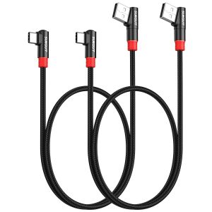 Câble USB C Court 90 Degrés, [0,6 m 2 pièces] 3A Câble USB vers Type C transfert de données USB 2.0 Nylon Compatible avec iPhone 16/15 Pro/Pro Max/Plus, Galaxy S25/S24/S23, iPad Pro 2022 - Neuf