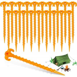 Eryi-Xiazhaneu 20 Pcs Piquets De Tente En Plastique, De 20 Cm Sardines Plastique Avec Crochet Clous De Fixation Sol Dur Pour Auvents De Camping, Bâches De Pluie, Jardin (Jaune) - Neuf