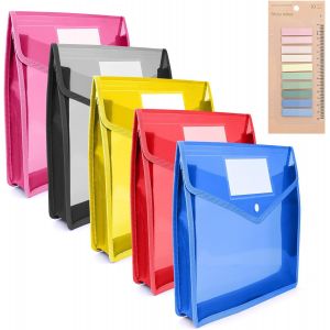 Eryi-Lot De 5 Porte-Documents A4 - Extensible - En Plastique - Étanche - Avec Carte - Pour Voyage, Bureau, Document, École - A4 - Vertical - Neuf