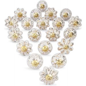 Yujtg-Lot De 20 Boutons En Céramique Blancs Et Dorés Pour Portes De Placard Tiroirs Et Meubles De Cuisine Salle De Bain Commode Poignées Décoratives En Poterie Faites À La Main - Neuf
