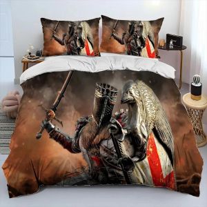 Parure De Lit Avec Housse De Couette Et Taie D'oreiller, Motif Chevalier, Templier, Croisé, King Size Et Queen Size - Neuf