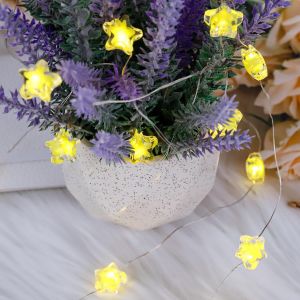 TRAHOO-Lot de 2 guirlandes lumineuses en forme d'&eacute;toile - 1 m - 10 LED - Avec batterie - 2 modes - Guirlande lumineuse d'int&eacute;rieur - Fonctionne avec piles - D&eacute;coration de No&euml;l pour chambre &agrave; coucher - Neuf