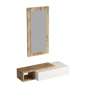 Console avec miroir en bois "Vien " - 82 x 29 x 15 cm - Blanc - Neuf
