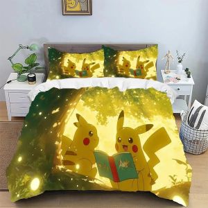 Accueil Pikachu Flame Dragon Parure De Lit Dessin Anime Enfants Taie D'oreiller Housse De Couette 2/3 Pieces Lit Double Lit King Size, Cadeau D'anniversaire. - Neuf