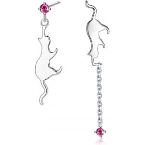Kalhx-Boucles D¿Oreilles Pendantes Chat Mignon Boucle D¿Oreille Clou En Argent Fin 925 Et Zircon Rouge Cadeau Noël Anniversaire Femme Fille - Neuf