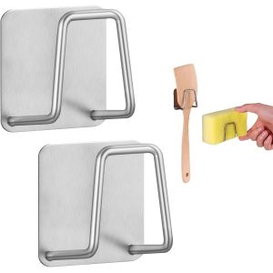 Lot De 2 Porte-Éponges, Porte-Éponge, Porte-Éponge, Porte-Éponge, Porte-Éponge De Cuisine, Porte-Éponge En Diatomite, Aimant Pour Évier, Couvercle En Acier Inoxydable (Argent) - Neuf