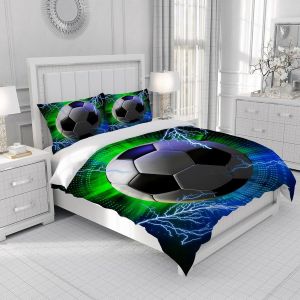 Sjzg-Parure De Lit Football Pour Enfant - Impression 3d - Housse De Couette Football 3 Pi&egrave;ces - Avec Fermeture &Eacute;clair - Douce - 220 X 240 Cm - Neuf
