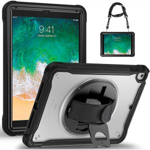 LORANKA-Coque pour iPad 9,7 Pouces (6&egrave;me/5&egrave;me)/Air 2/Pro 9.7"", &Eacute;tui Antichoc Robuste Structure &agrave; 2 Couches avec Support Pivotant, Arri&egrave;re transparente, Dragonne et Dandouli&egrave;re R&eacute;glable/Amovibles, Noi - Neuf